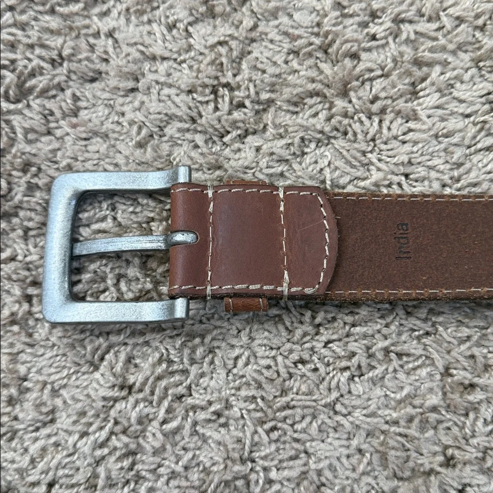 Timberland Men's Brown Leather Belt with Silver Buckle Size 34